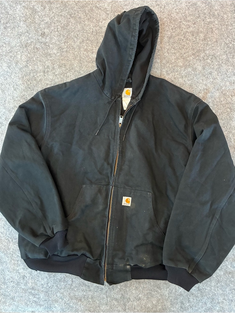 Carhartt Hooded Canvas Jacket Faded Black 3XL Workwear Broken In Distressed